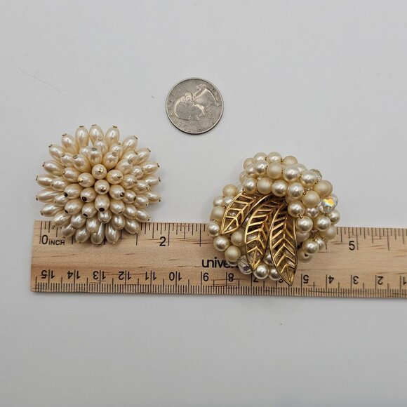 Vtg 2pc Brooch Pin Set Lot Faux Pearl Elegant Glam Quiet Luxury Regency Cluster - Picture 12 of 12